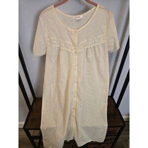 Loti Fashion Womens Nightgown Lace Trim  Embroidery Short Sleeve Button Front L